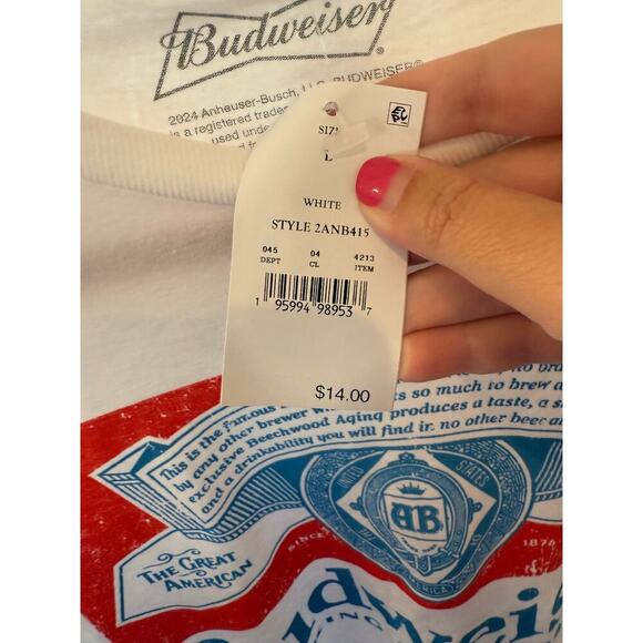 Budweiser Men's White King of Beers Vintage 90s Short Sleeve Tshirt Size L - Picture 5 of 5